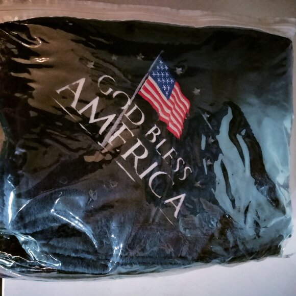 Kanata Blue Fleece Blanket God Bless America Patriotic Throw Toss Case - Picture 2 of 6